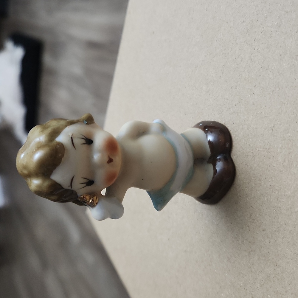 Vintage Kewpie-Style Porcelain Boy Doll Blue Diaper 2 3/4" Tall Japan Figurine